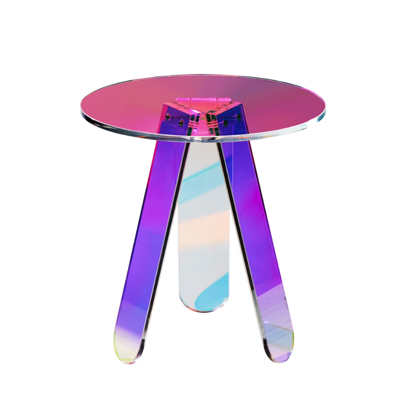 配三个防滑脚垫的圆形亚克力咖啡桌，