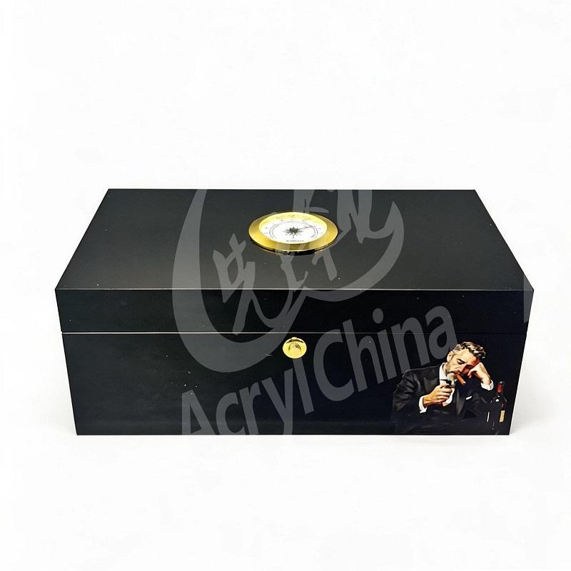 光泽黑漆UV印刷肖像雪茄保湿盒